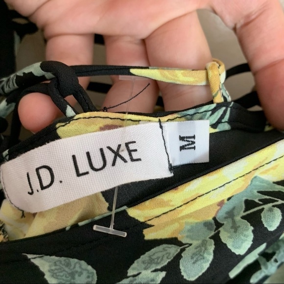 [JD Luxe] Black Yellow Floral Print Cold Shoulder Midi Dress - Picture 7 of 10